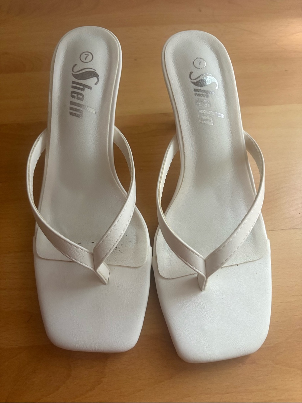 SHEIN White Square-Toe Thong Slide Sandals
